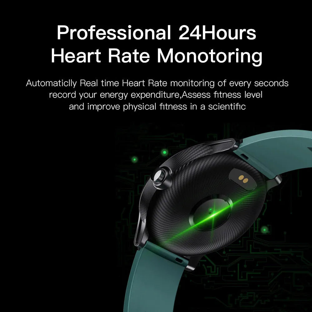 Green waterproof smart watch with heart rate monitor and multi-sport tracking on wrist