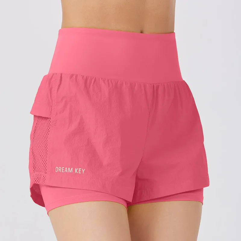 Cotton-blend women's loose fit quick-dry sports shorts in multiple colours on a size chart.