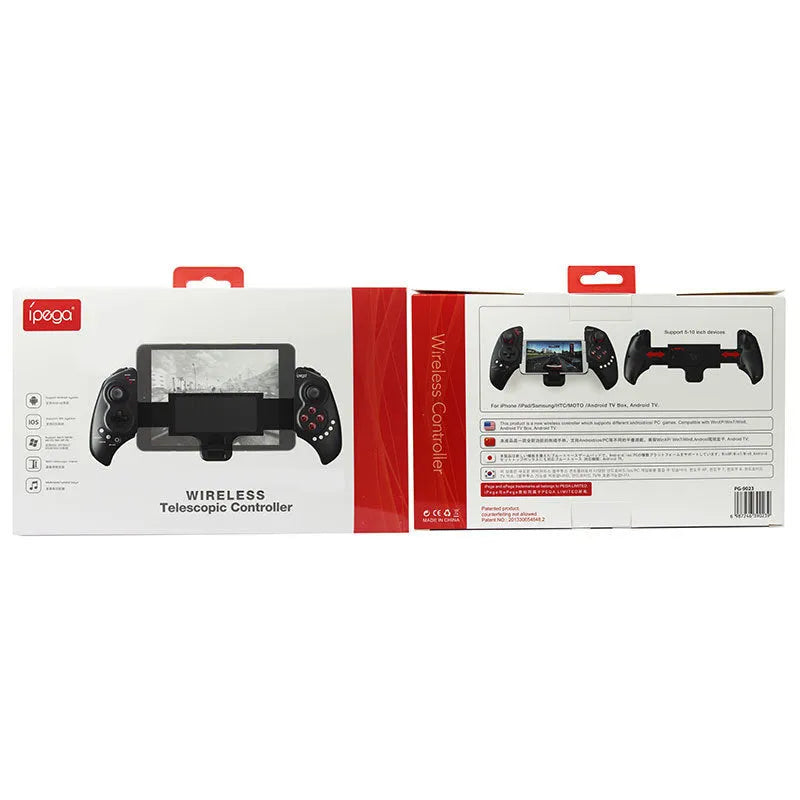 PG-9023 wireless telescopic gamepad controller extended to 24.5cm with smartphone attached