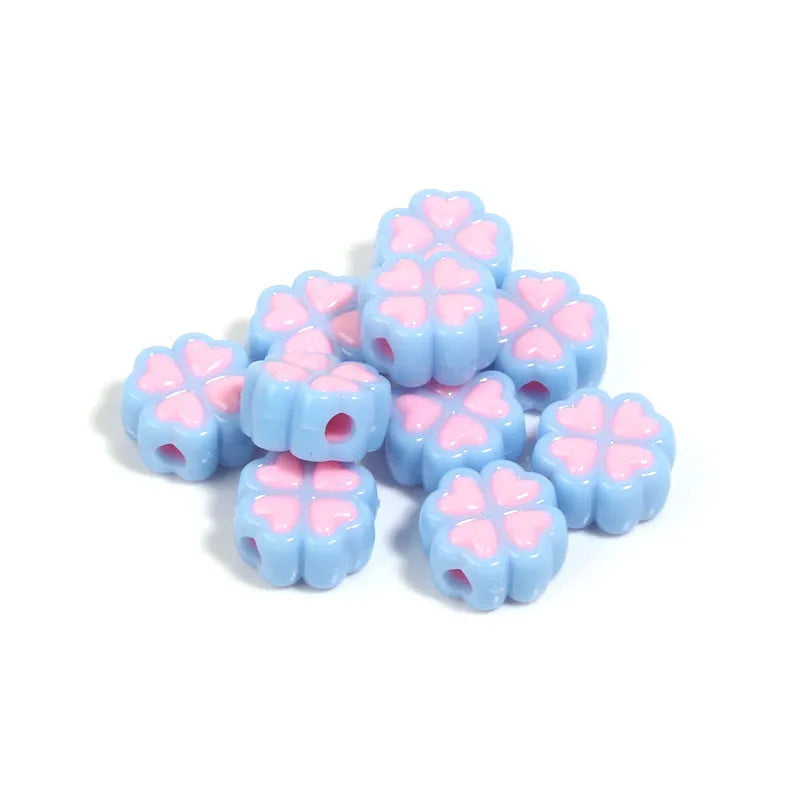 15mm frosted acrylic four-leaf clover beads in mixed colours including rose red, pink, yellow, green, blue, and purple