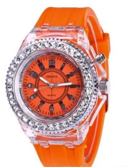 Women's LED luminous quartz watch with silicone strap and 43mm round dial