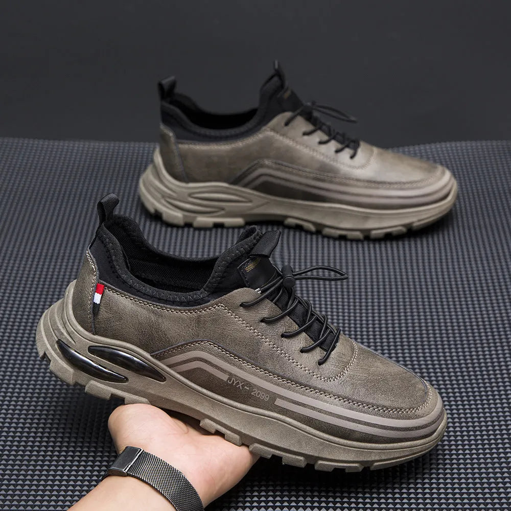 Men's black fleece lined waterproof sneakers with synthetic leather upper and rubber sole