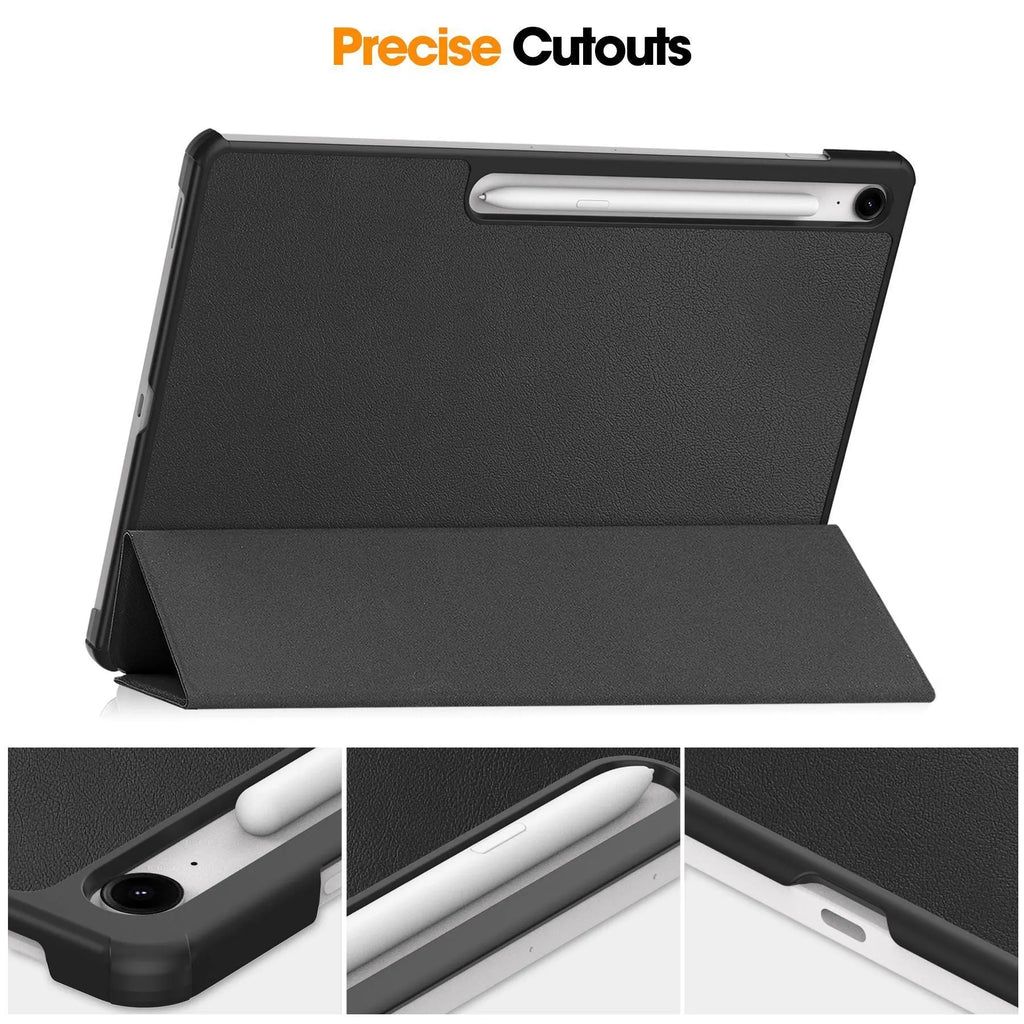 Samsung Tab S10 FE Plus 13.1-inch leather case in black with tri-fold stand and PC material protection