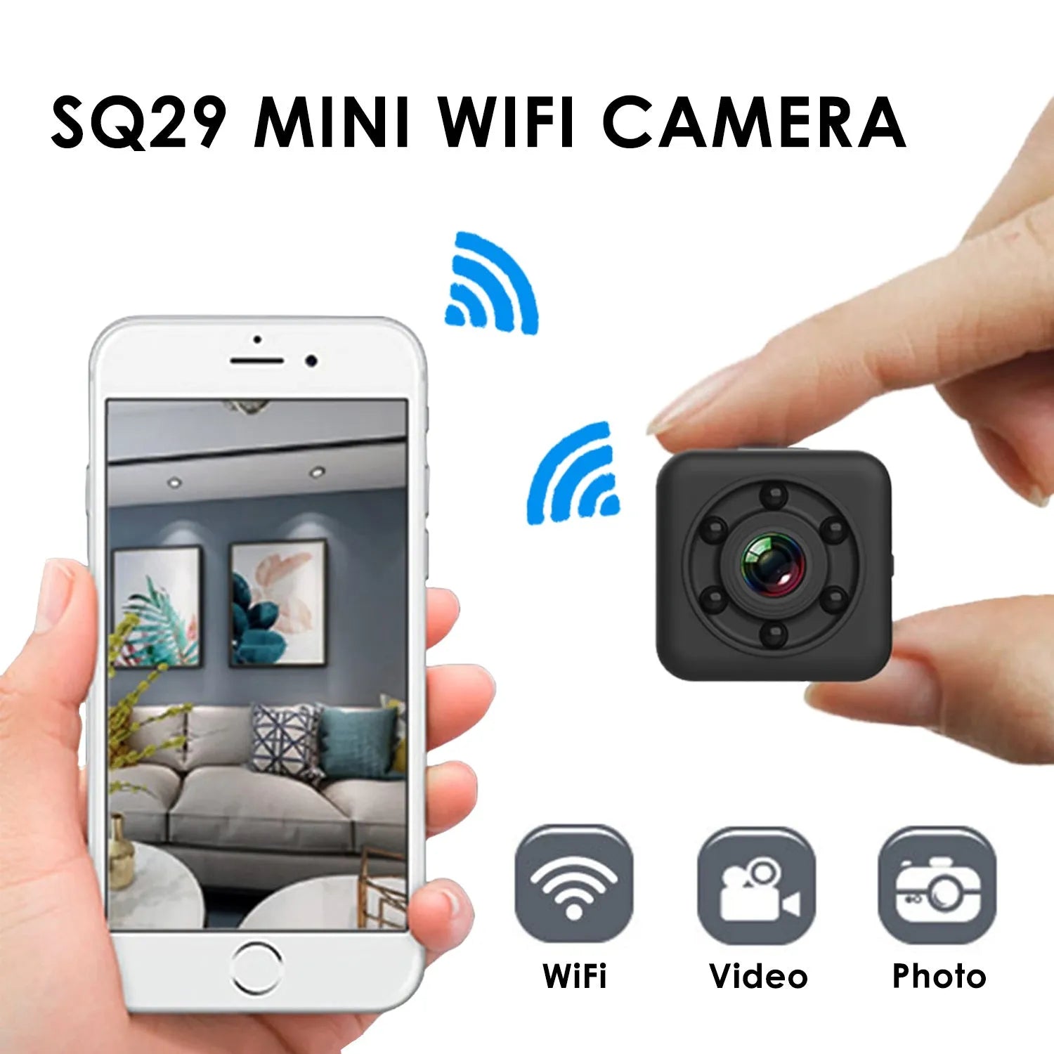 SQ29 waterproof sports camera in black with 240-minute battery and 32GB storage support