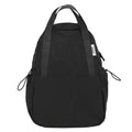 Simple solid colour nylon backpack shown in blue, with curved shoulder straps and a front lock.