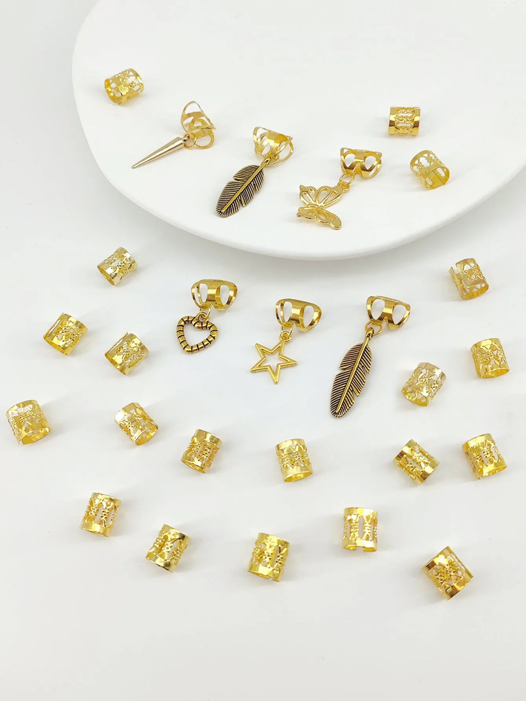 Antique style dirty braid hair rings with trendy leaves pattern in gold or silver alloy
