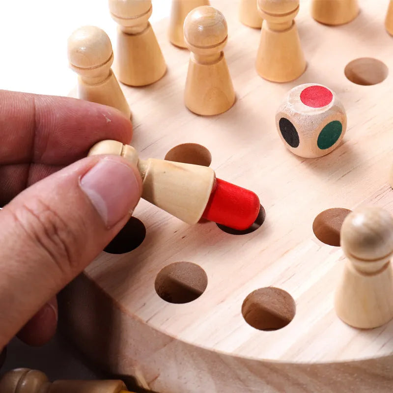 Wooden memory chess game with beech wood board and pieces for children's colour recognition education