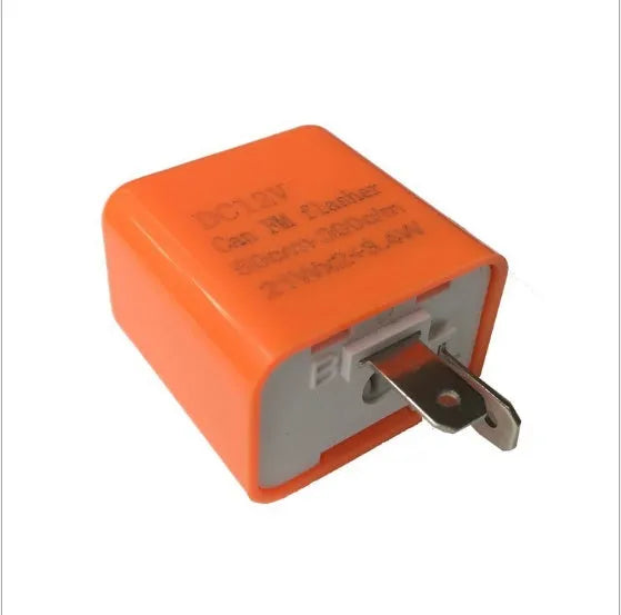 2-pin adjustable motorcycle LED flasher relay, 12V, orange or black, for turn signal hyper flash fix.