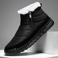 Men's plus size snow boots in black blue green yellow with artificial plush lining and rubber soles