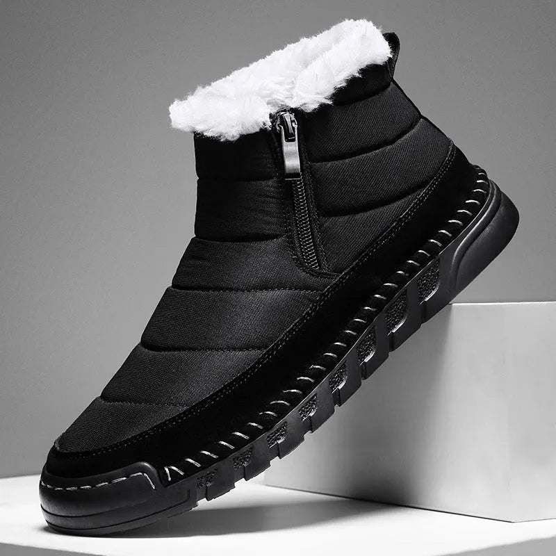 Men's plus size snow boots in black blue green yellow with artificial plush lining and rubber soles