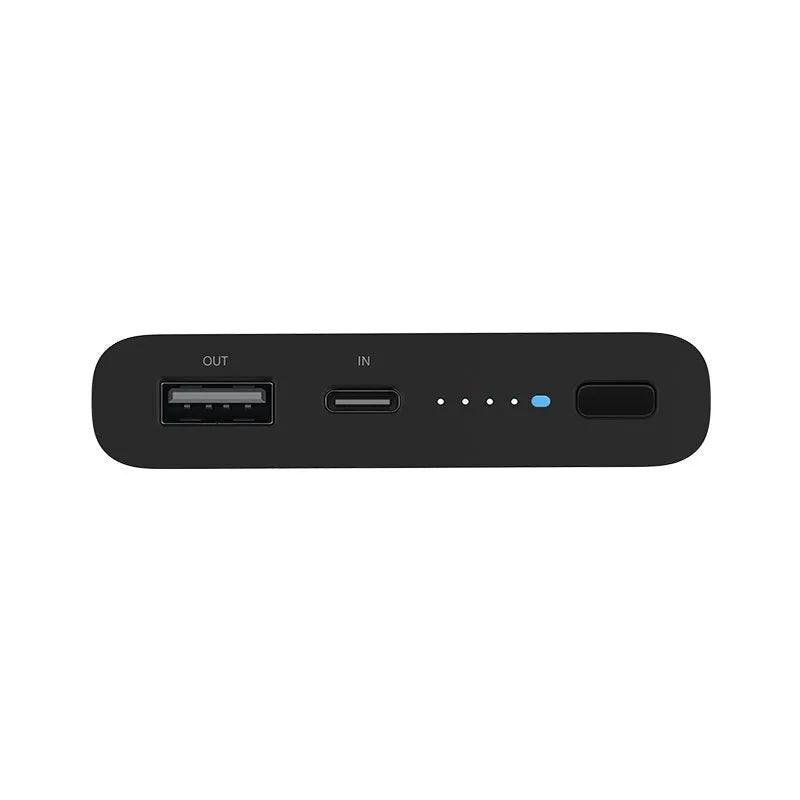 White or black 10000mAh power bank with USB Type-C port and wireless charging surface