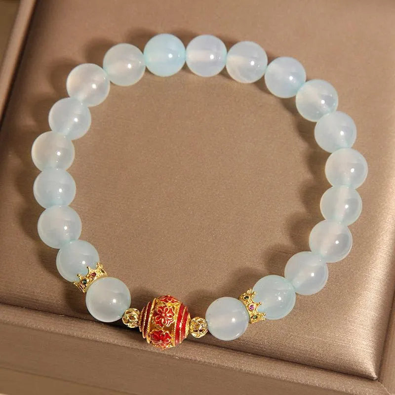 Blue agate flange and colourful crystal bead bracelet for women, Japanese Korean style.