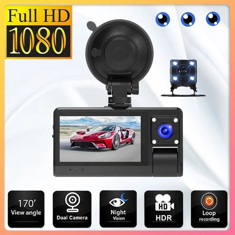Black G50 dashboard camera with 3-inch screen mounted on car windshield showing wide road view