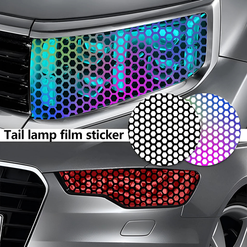 Honeycomb pattern car taillight sticker applique in black, carbon fibre, and colourful options measuring 48x30 cm