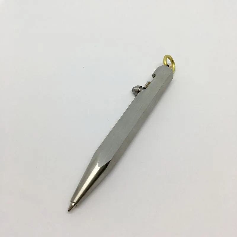 Six-sided stainless steel brass keychain pen in chrome colour