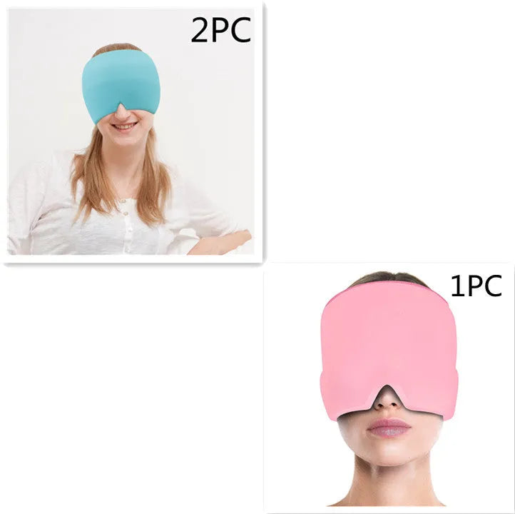 Black elastic cloth gel eye mask for headache relief with adjustable strap