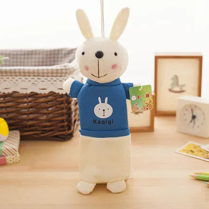 Large soft rabbit-shaped pencil case in chosen colour, showing 30cm by 14cm dimensions.