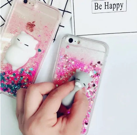 Cat phone case with glitter accents for iPhone showing design and port access