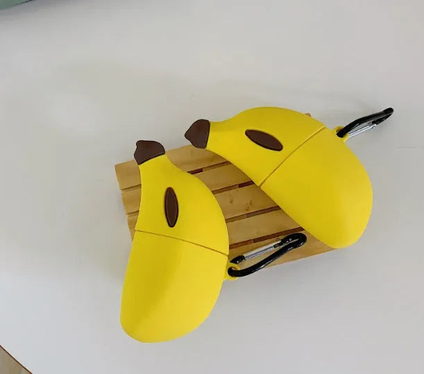 Yellow banana-themed silicone protective case for Apple AirPods Pro with waterproof features