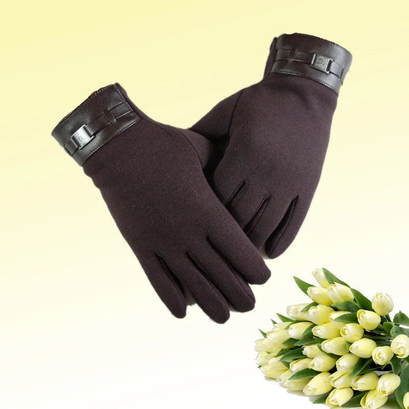Men's touchscreen gloves in black, brown, or grey with plain cloth and warm lining