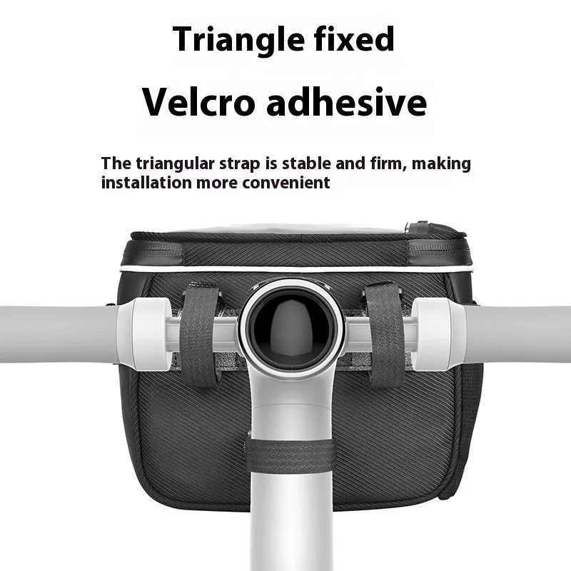 Black 7-inch polyester bicycle handlebar bag with hanging loop for scooter or cycling storage