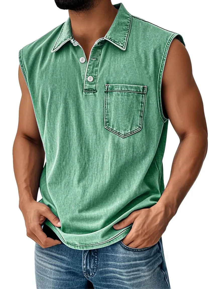 Men's 3D digital print polo shirt with button placket and short sleeves in loose fit design