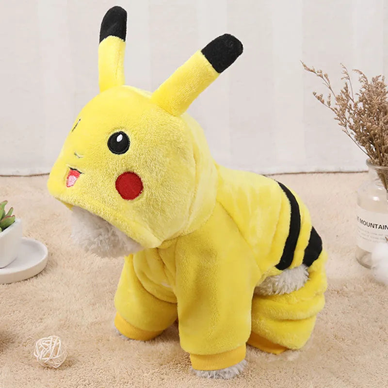 Cat wearing fleece hoodie coat with cartoon design for autumn winter indoor wear