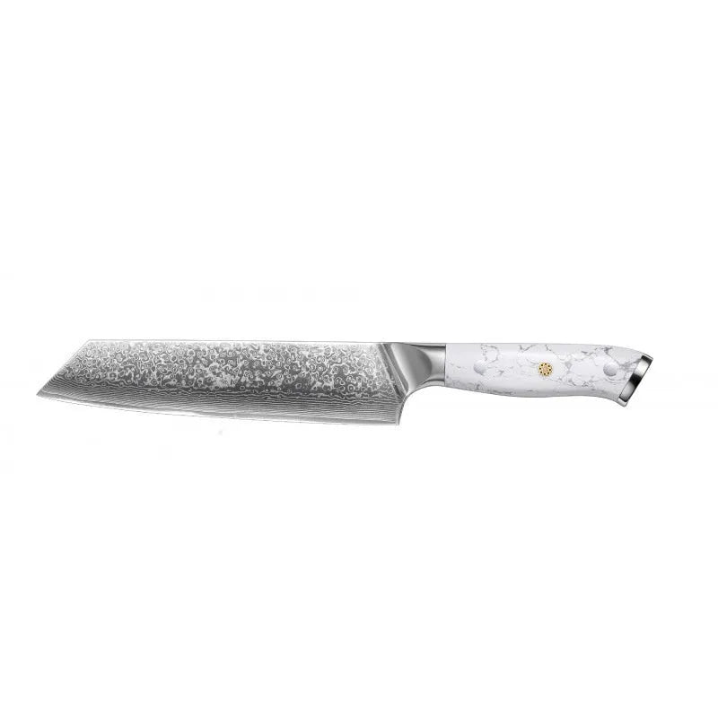 Damascus Special Household Combined Chef's Knife with 21cm VG10 steel blade and 11cm handle on a cutting board