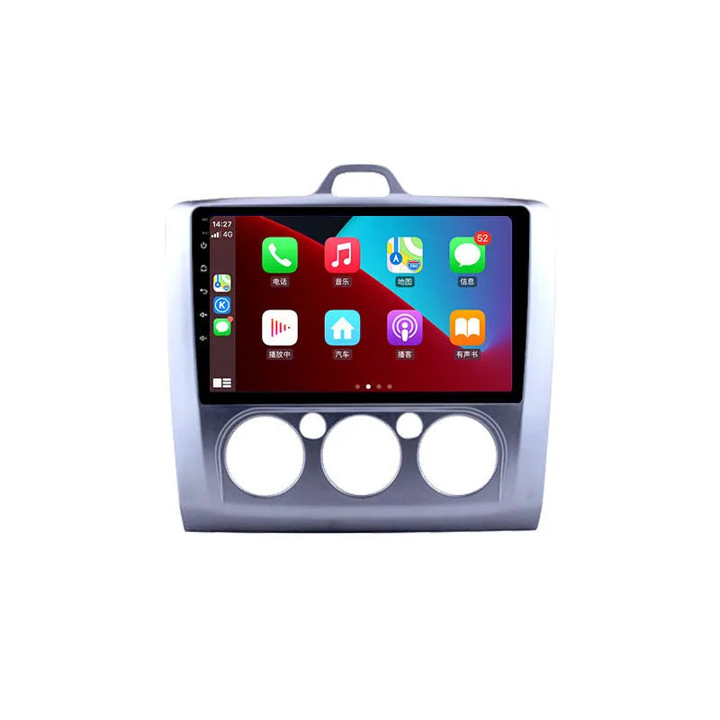 Volkswagen Fox Android car stereo with 9 inch touchscreen showing navigation and manual air conditioning controls