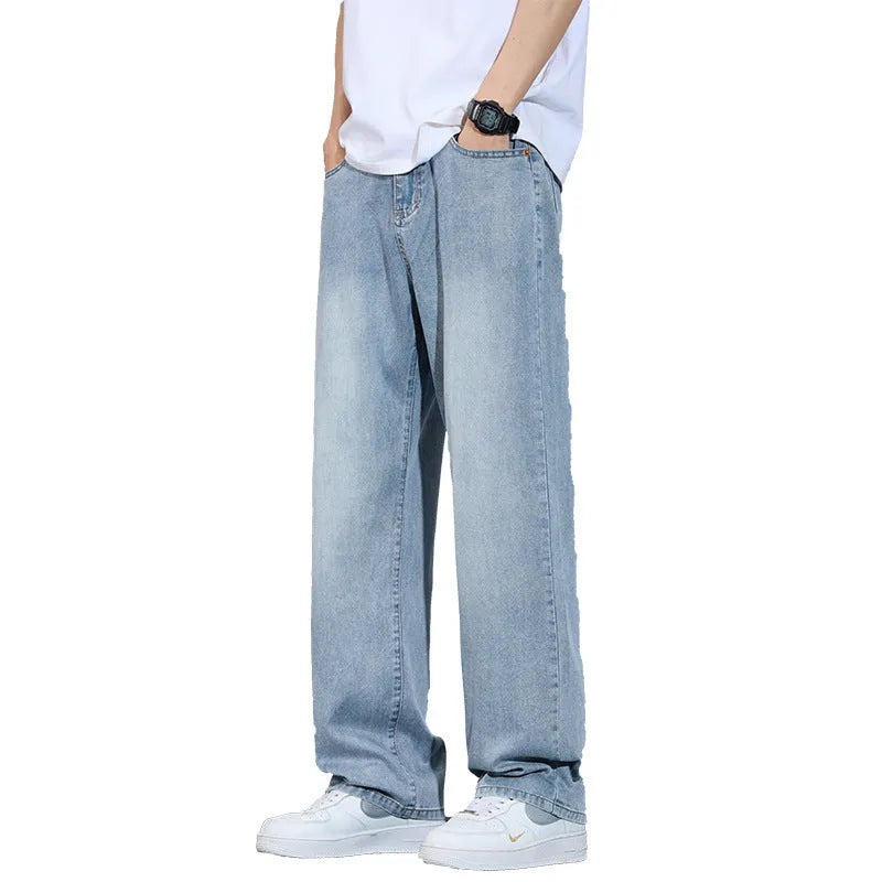 Straight-leg denim trousers in UK2560 blue with zip placket and straight-leg cut for casual wear