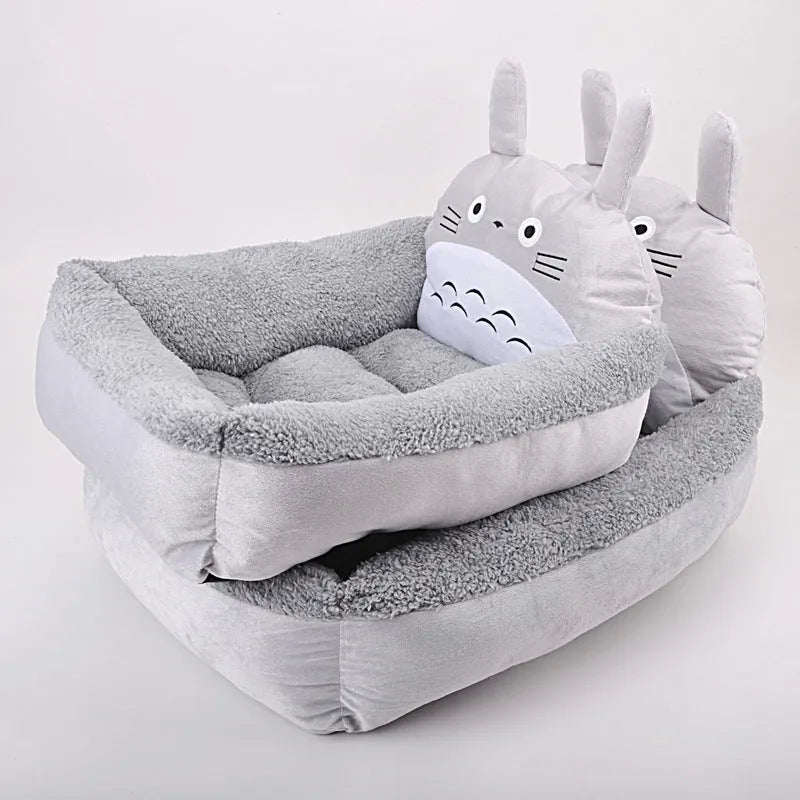 Washable cartoon pet bed with raised edge for small dogs and cats in navy blue colour