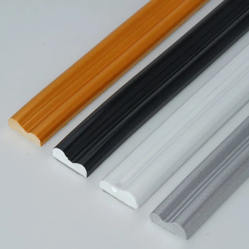 Flexible PVC wall shaping frame with self-adhesive backing in black, gold, silver, and white finishes