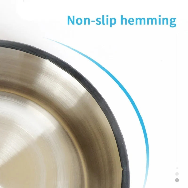 Stainless steel pet bowl with colourful melamine exterior and non-slip base for pet feeding