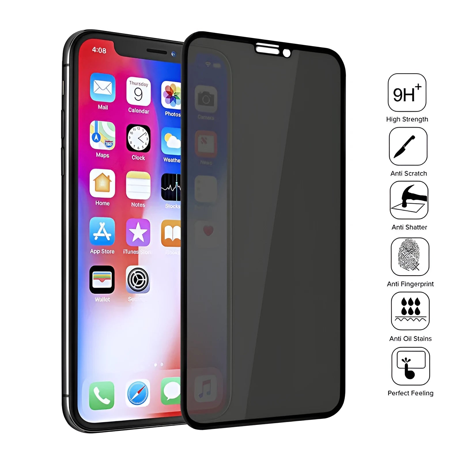 Black tempered glass screen protector for iPhone with high-definition clarity