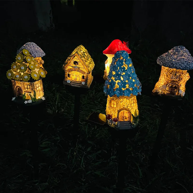 Solar-powered outdoor LED garden light with flower-shaped decorative base