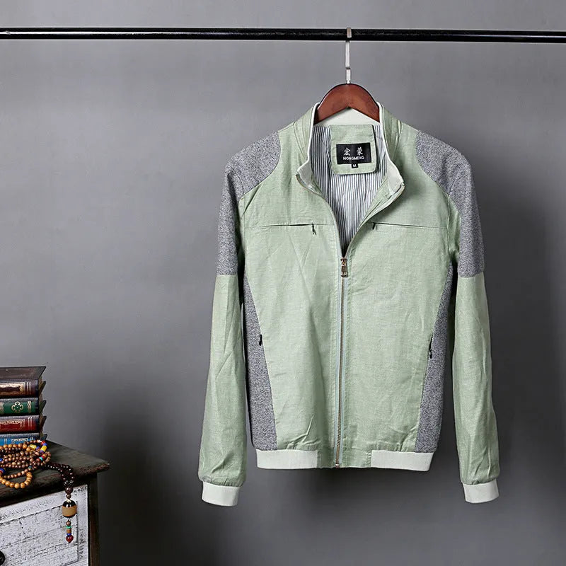 Men's linen jacket in heather grey, grass green, or blue with regular fit for plus-size wearers