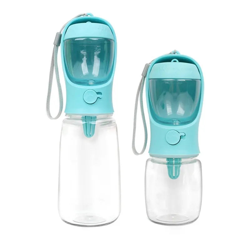 Dual-use dog outing drinking cup in blue, pink or white plastic with 350ml or 550ml capacity options
