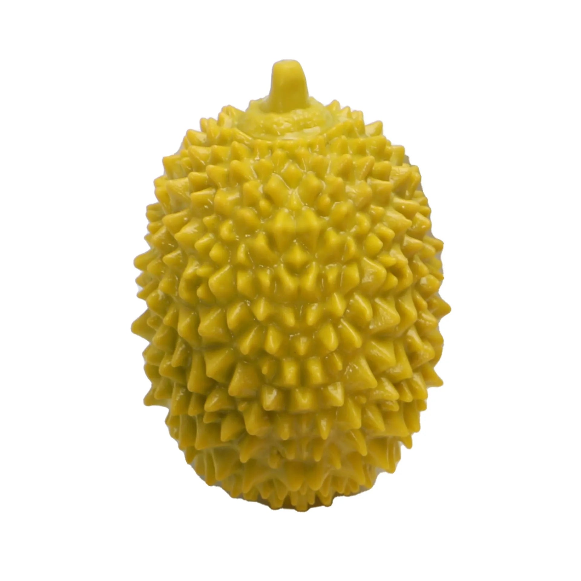 Durian-shaped dog chew toy in yellow with raised surfaces for teeth cleaning