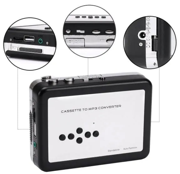 White USB cassette to MP3 converter and portable cassette player with USB 2.0, 112 x 80 x 31 mm, 148 g