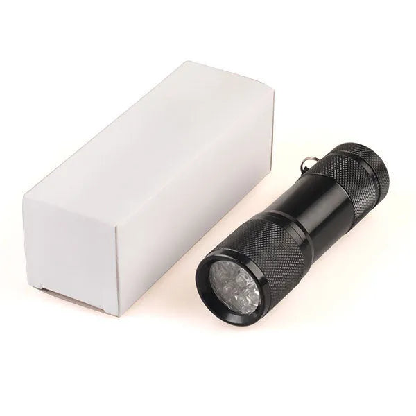 Black aluminium alloy Smart Vein Locator with red LEDs, measuring 29mm by 95mm, for vein finding and outdoor use.