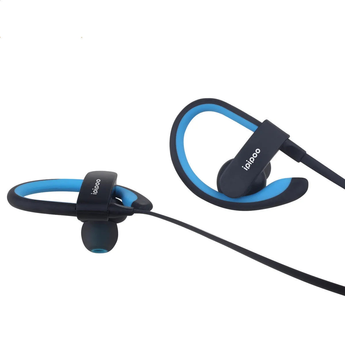 Blue wireless sports headphones with earplug design for running.