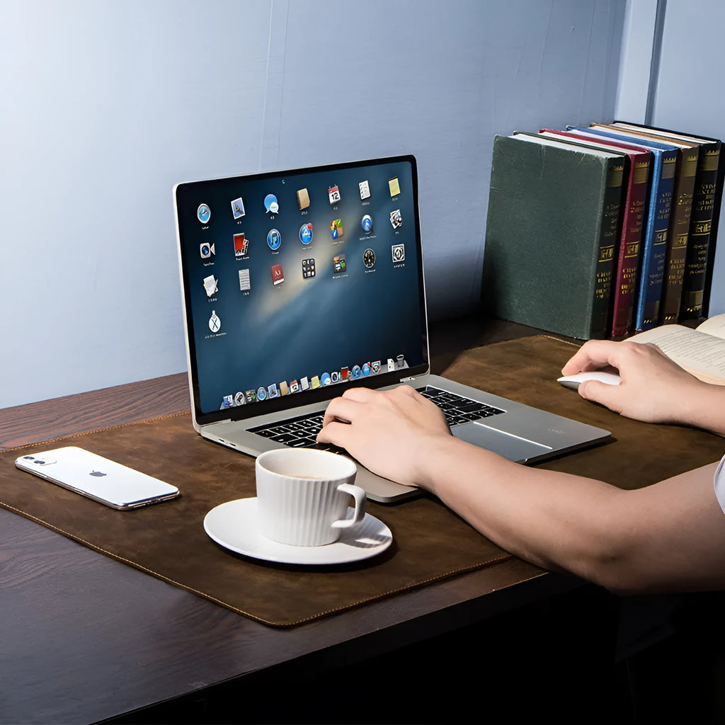 Extra large non-slip leather desk pad in coffee, 90cm x 45cm, mad horse skin, retro desktop mat