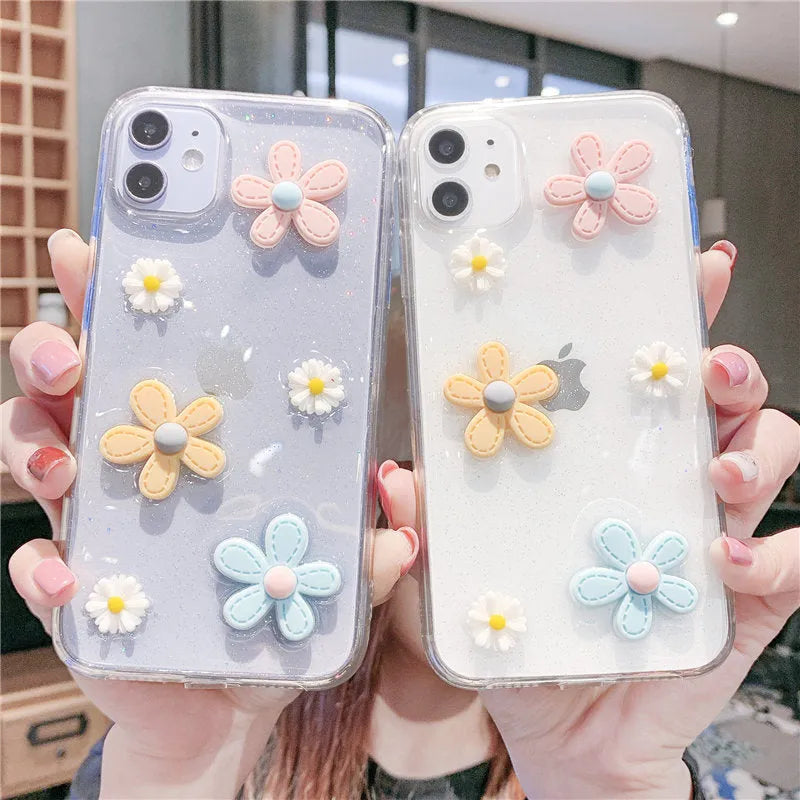 Soft rubber iPhone case with red and pink Girl Heart and flower design on a white background.