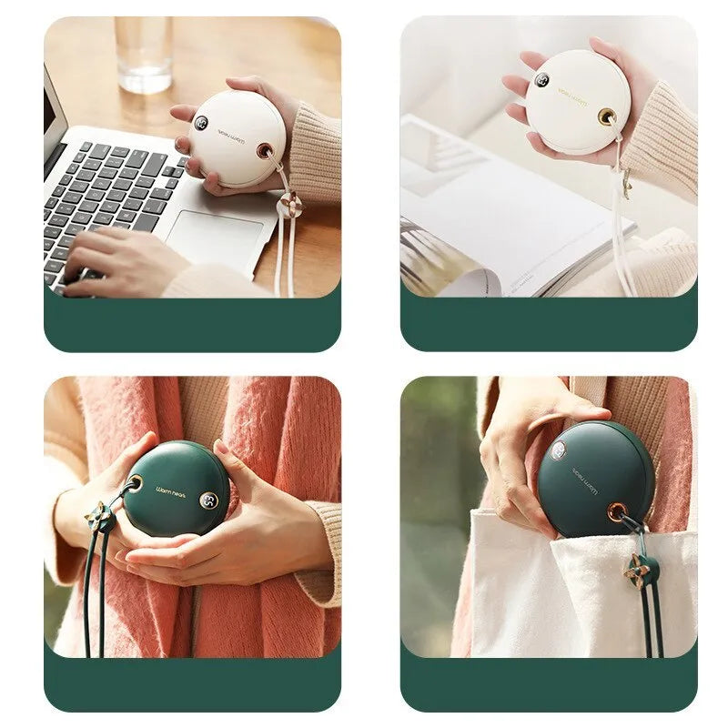Green hand warmer power bank showing digital display with 5000mAh capacity and Type-C port