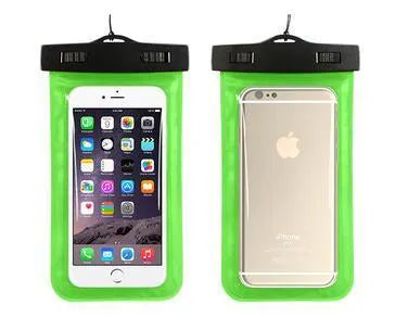 AQUA-ONE waterproof phone pouch showing transparent front panel and PVC construction with colour options