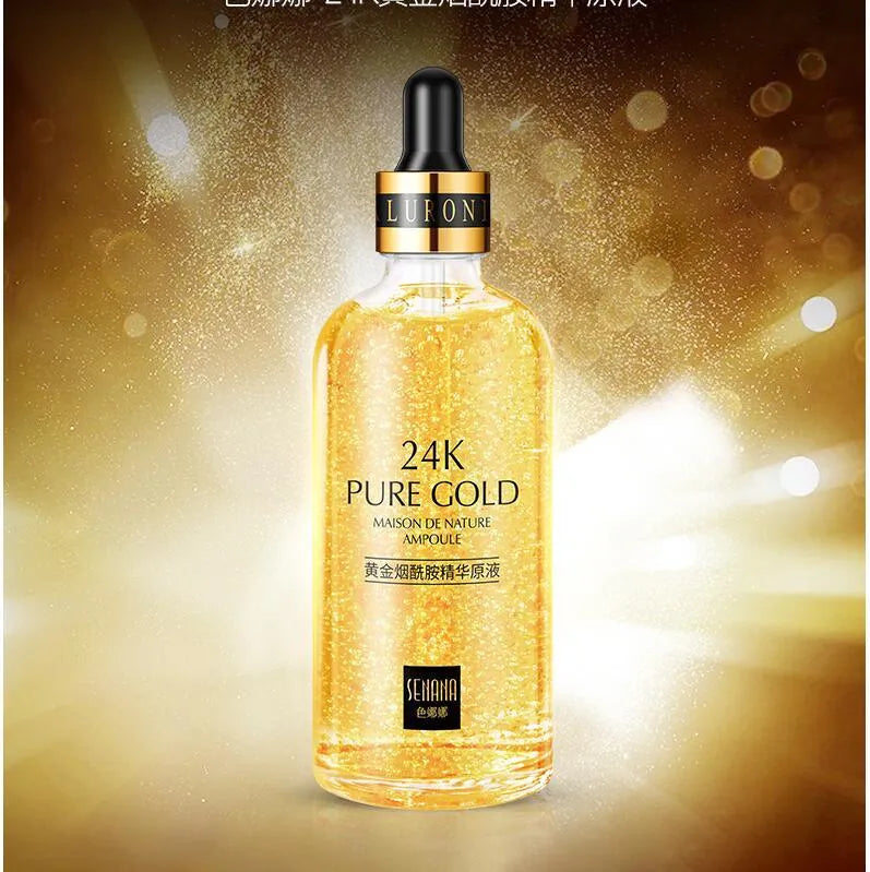 24K gold nicotinamide stock solution bottle in 15ml, 50ml or 100ml, lightweight anti-ageing gel essence for fine lines and dull skin