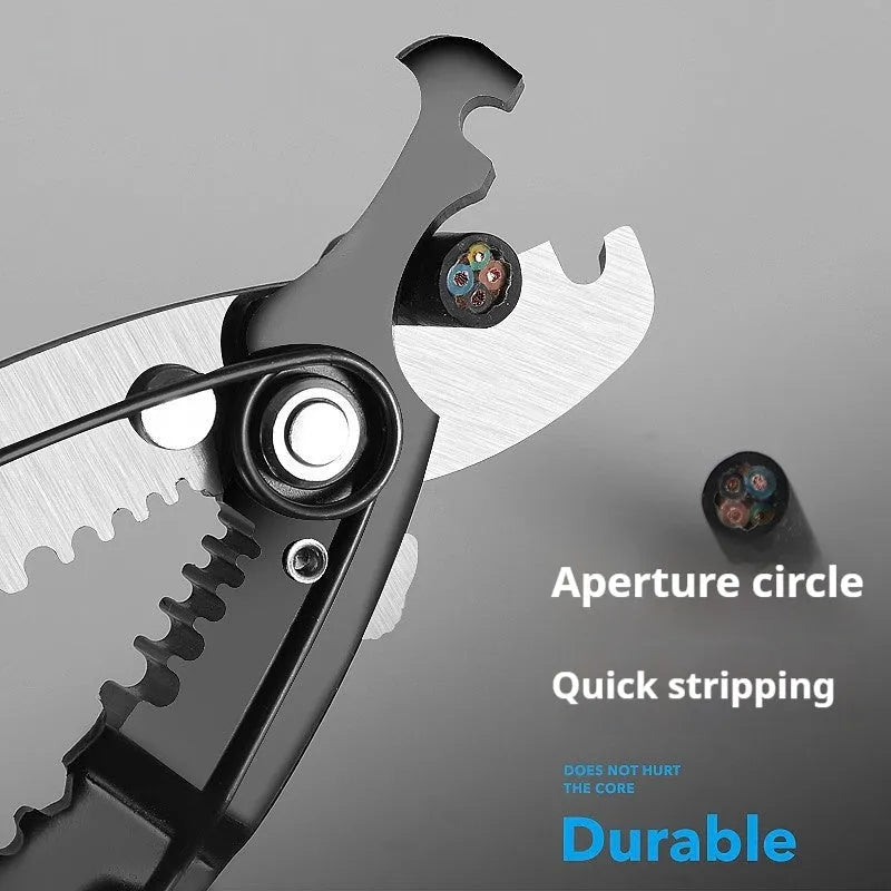 Fully automatic wire stripping pliers with box-mounted design and high carbon steel blades