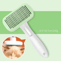Pet automatic hair removal comb showing 10.7x19.5cm dimensions with one-click hair removal system
