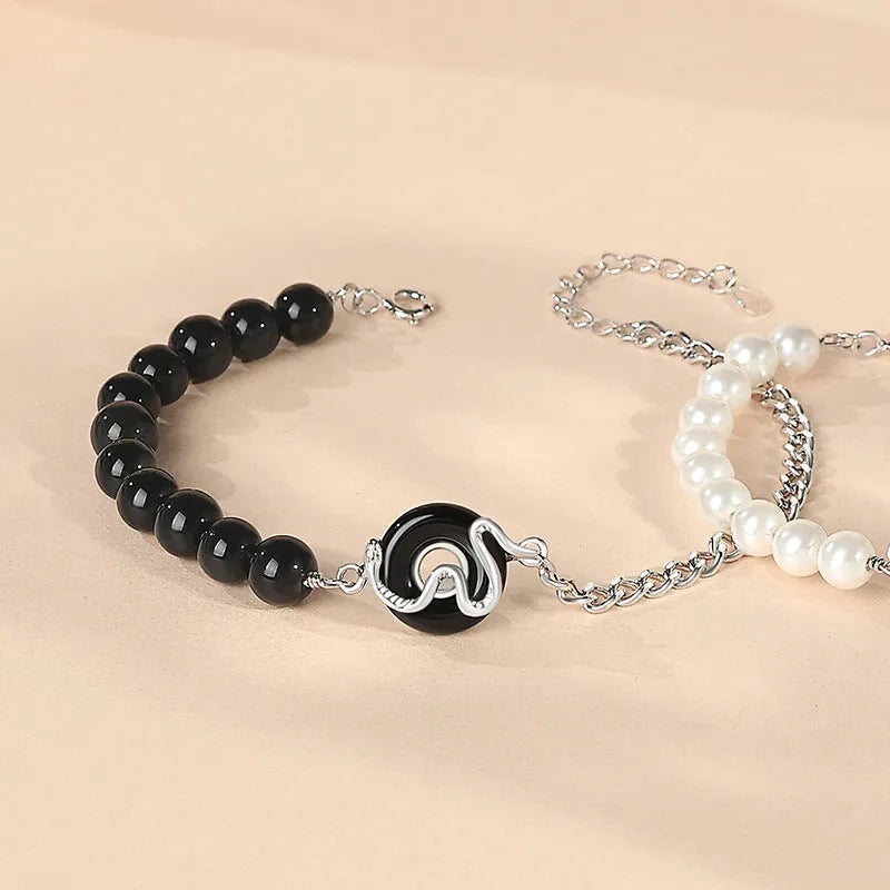 925 sterling silver couple bracelet with safe buckle and snake zodiac design in New Chinese style