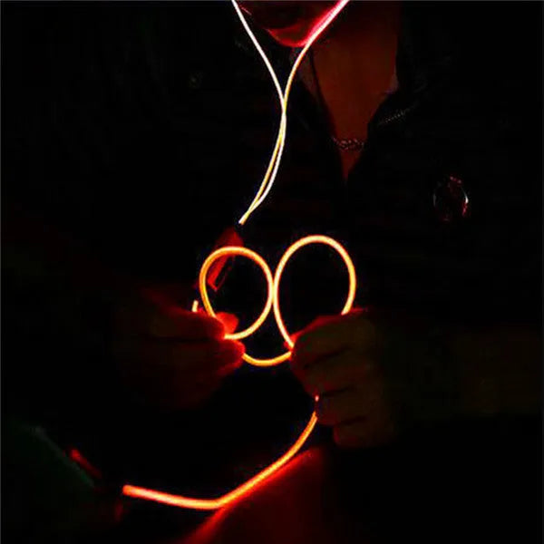 Magic Light LED earphones with aluminium alloy shells showing blue EL illumination around earpieces
